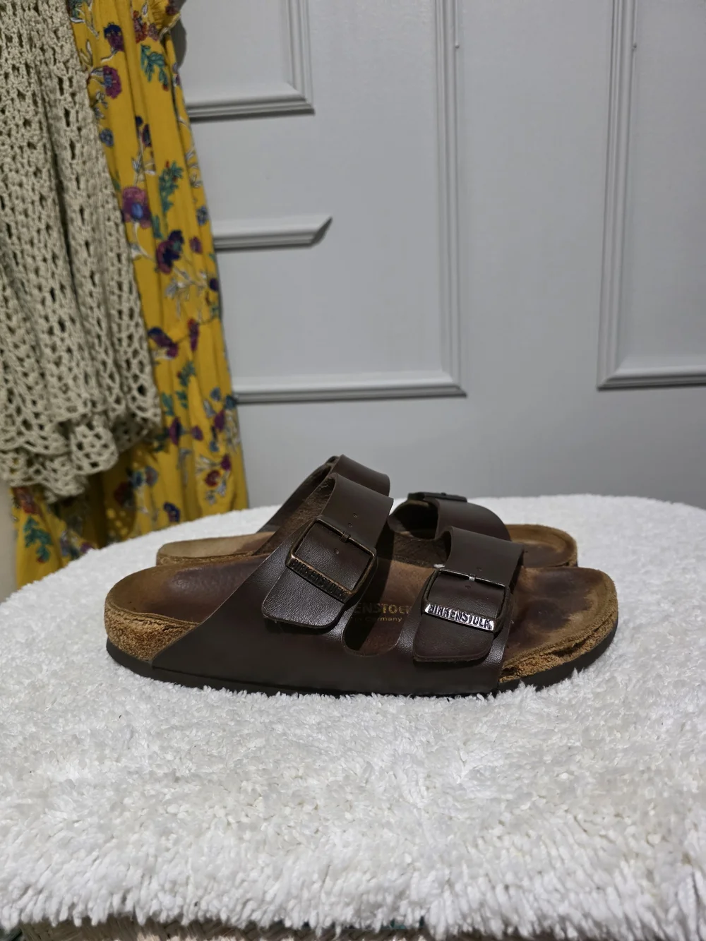 Birkenstock  Two-Strap Sandal in Brown with Copper Buckles